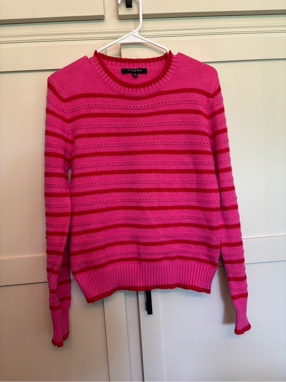Striped Knitted Pink & Red Spring Preppy Sweater Lightweight Girly Size L